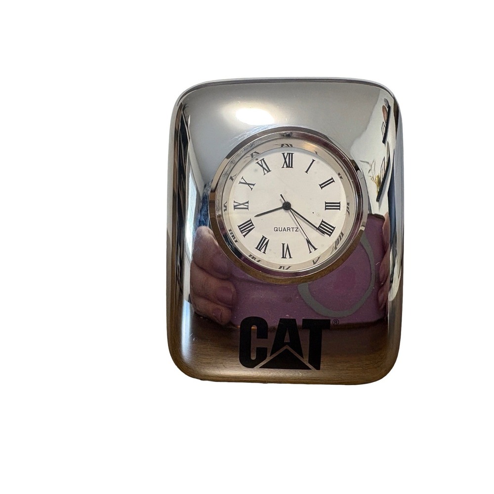 Collectable Caterpillar CAT Quartz‎ Desk Clock Paperweight Silver Roman Numeric